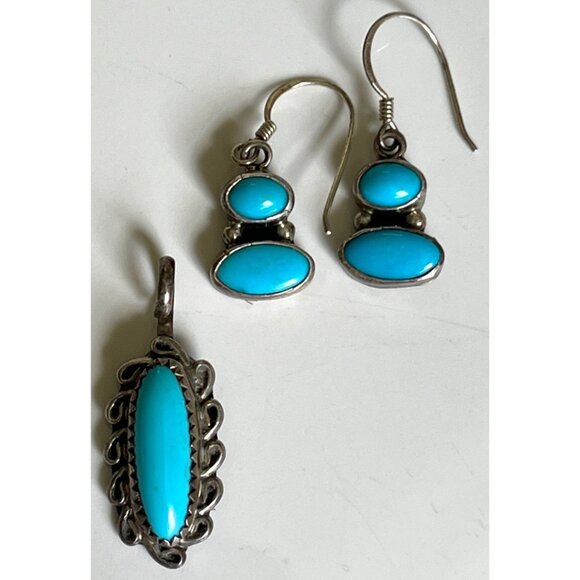 Boho Turquoise Silverplate Pendant & Dangle Earrings Womens Jewelry - Picture 2 of 9
